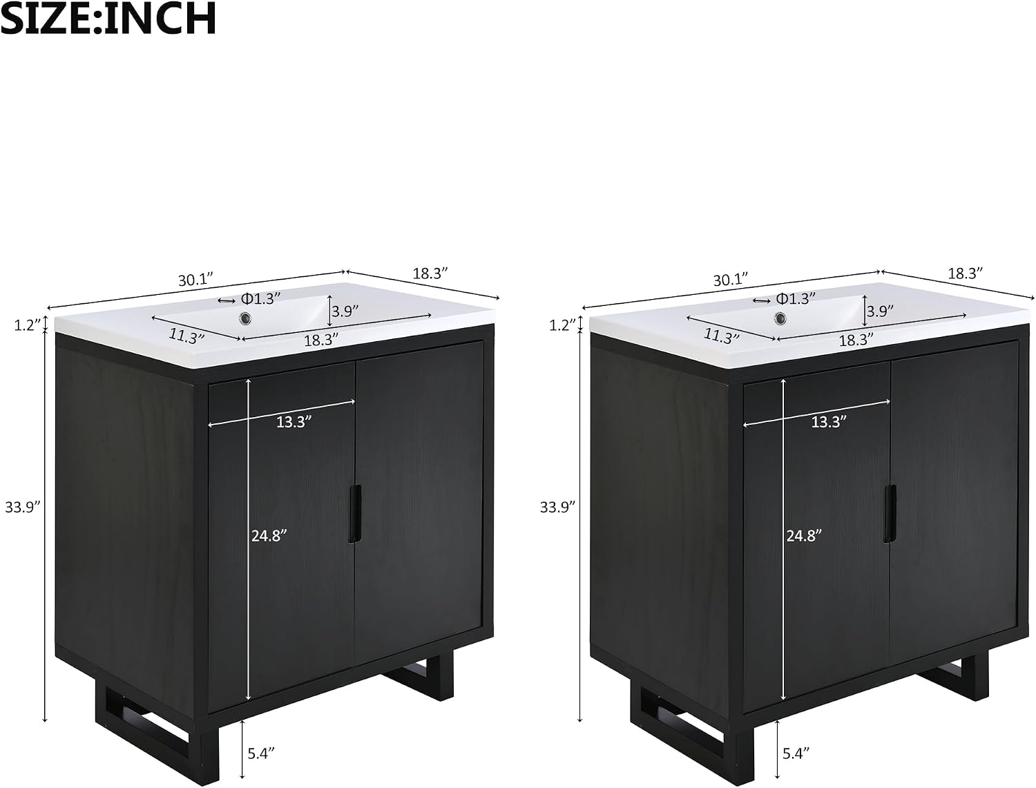 Harper & Bright Designs 60' Bathroom Vanity Set with Double Sink, Free Standing Single Basin Vanity Set with 2 Soft-Close Doors, Vintage Style Storage Cabinet with Resin Basin for Bathroom, Black