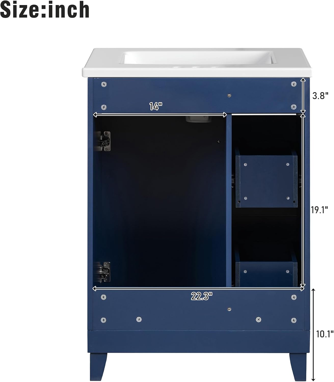24-inch Bathroom Vanity with Sink Combo Set, Free-Standing Single Storage Cabinet with 2 Drawers and Single Door, Vanity with Ceramic Basin for Bathroom (Blue)