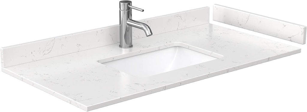 Wyndham Collection Beckett 42 Inch Single Bathroom Vanity with Toe Kick in Dark Gray, Carrara Cultured Marble Countertop, Undermount Square Sink, Matte Black Trim