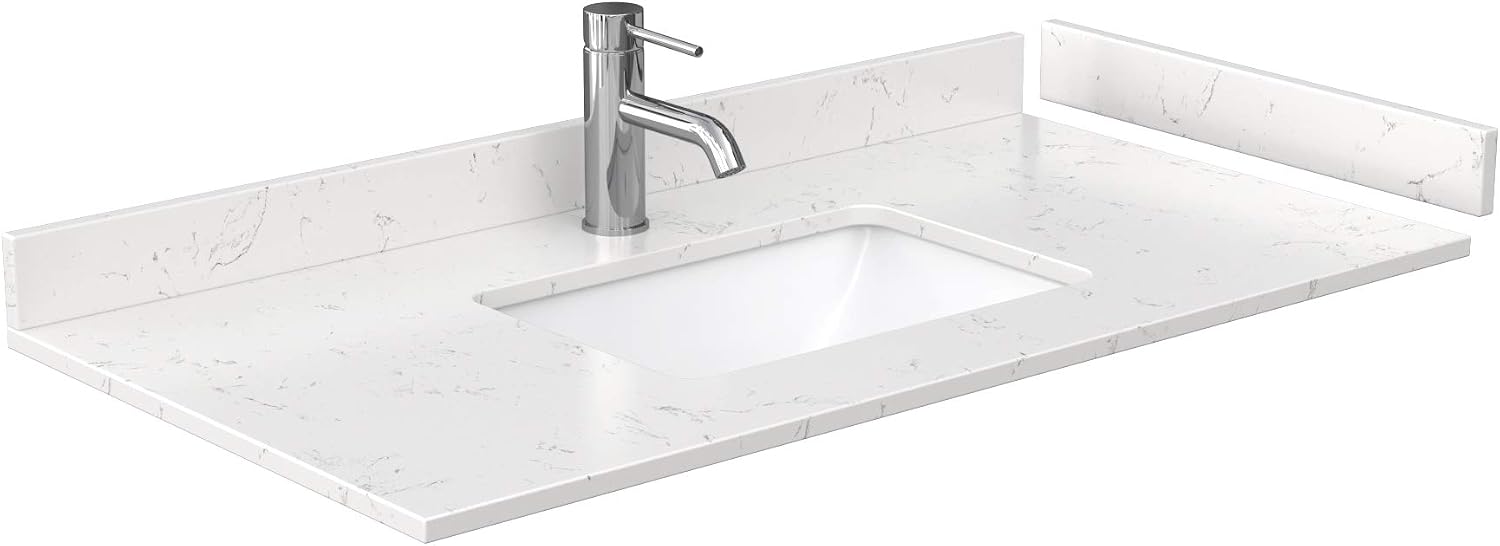 Wyndham Collection Beckett 42 Inch Single Bathroom Vanity with Toe Kick in Dark Blue, Carrara Cultured Marble Countertop, Undermount Square Sink, Matte Black Trim