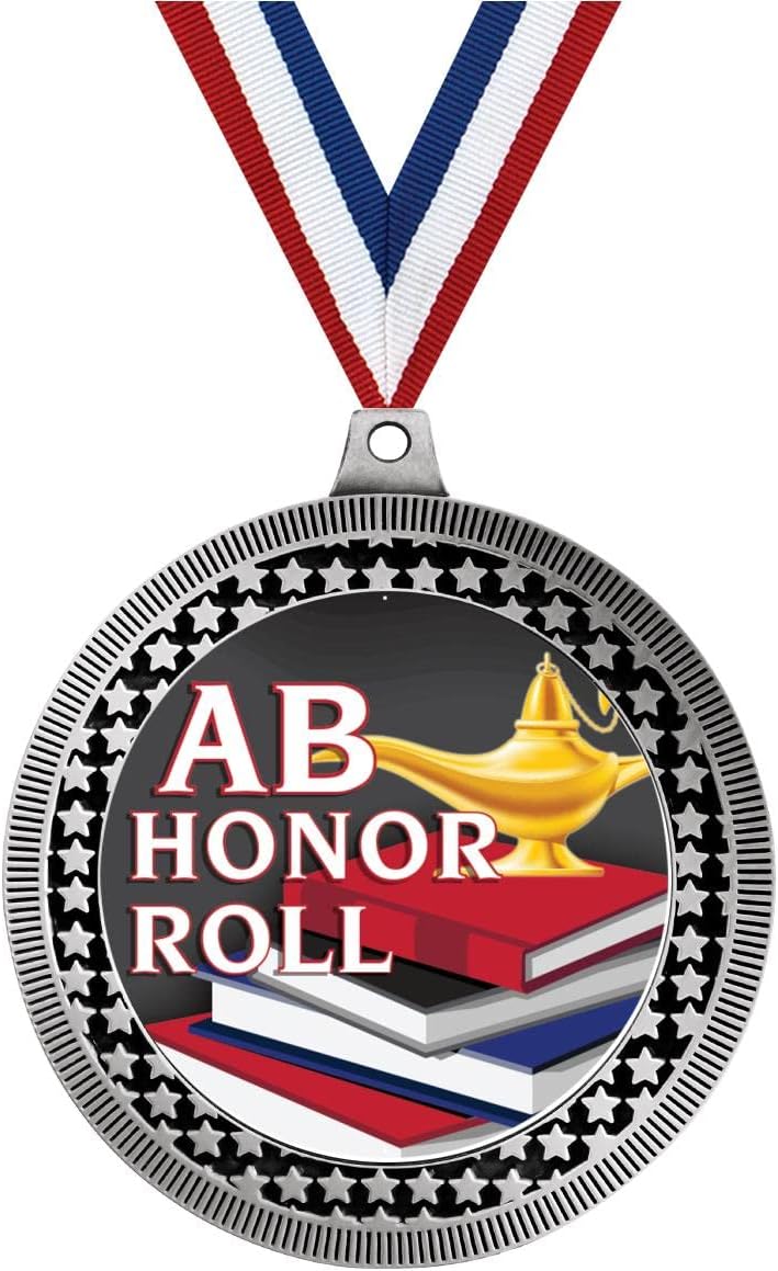 2.75' AB Honor Roll Medal Award, Silver Vega AB Honor Roll Team Trophy Award Includes Free Neck Ribbon