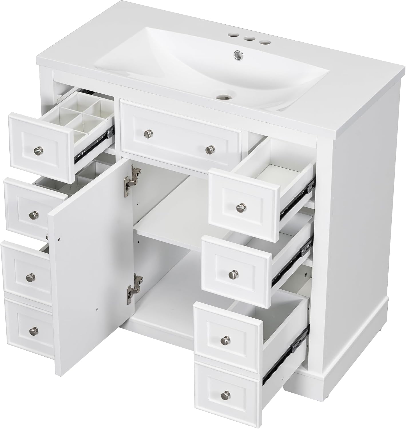 Bellemave 36' Bathroom Vanity with Basin Sink, Single Vanity Set, Vanity and Basin Sink Combo with One Cabinet and Six Drawers for Bathroom, No Mirror (White)