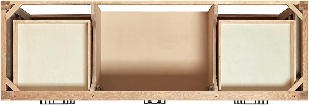 ARIEL Cambridge 66-inch Bathroom Vanity with Sink,Solid Wood, 1.5-inch Carrara White Quartz Countertop & Backsplash, Single Oval Porcelain Sink, 2 Soft Closing Doors, 9 Dovetail Drawers, White Oak