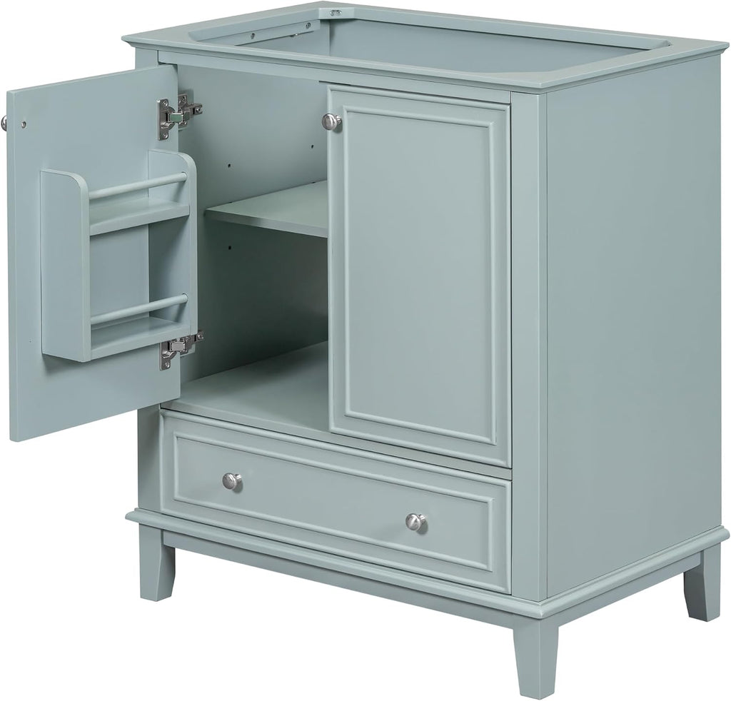 YOPTO 30' Bathroom Vanity Without Sink,Base Only,Multi-Functional Cabinet with Doors and Drawer,Solid Frame w/Adjustable Shelf,Practicality & Durability,Easy to Install,Green