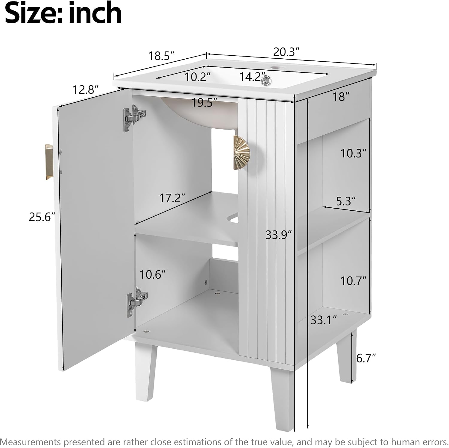 VilroCaz Modern 20'' Bathroom Vanity with Top Ceramic Sink, Freestanding Single Vanity Set Bathroom Storage Cabinet with Soft Closing Door, Chic Half-Moon Pulls (White-10.16)