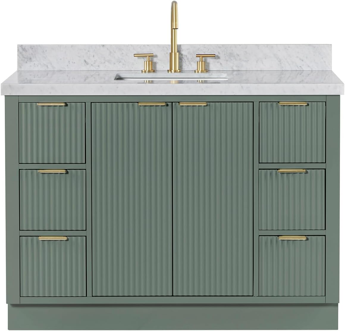 ARIEL Milan 48-inch Bathroom Vanity with Sink,Solid Wood, 1.5-inch Italian Carrara Marble Countertop, Single Rectangular Porcelain Sink, Soft Closing Doors, Dovetail Drawers, Vintage Green