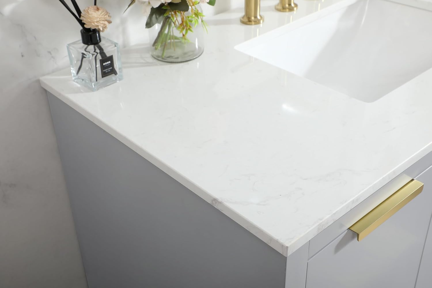 42 Single Bathroom Vanity, with Engineered Marble Top Soft-Close, Grey