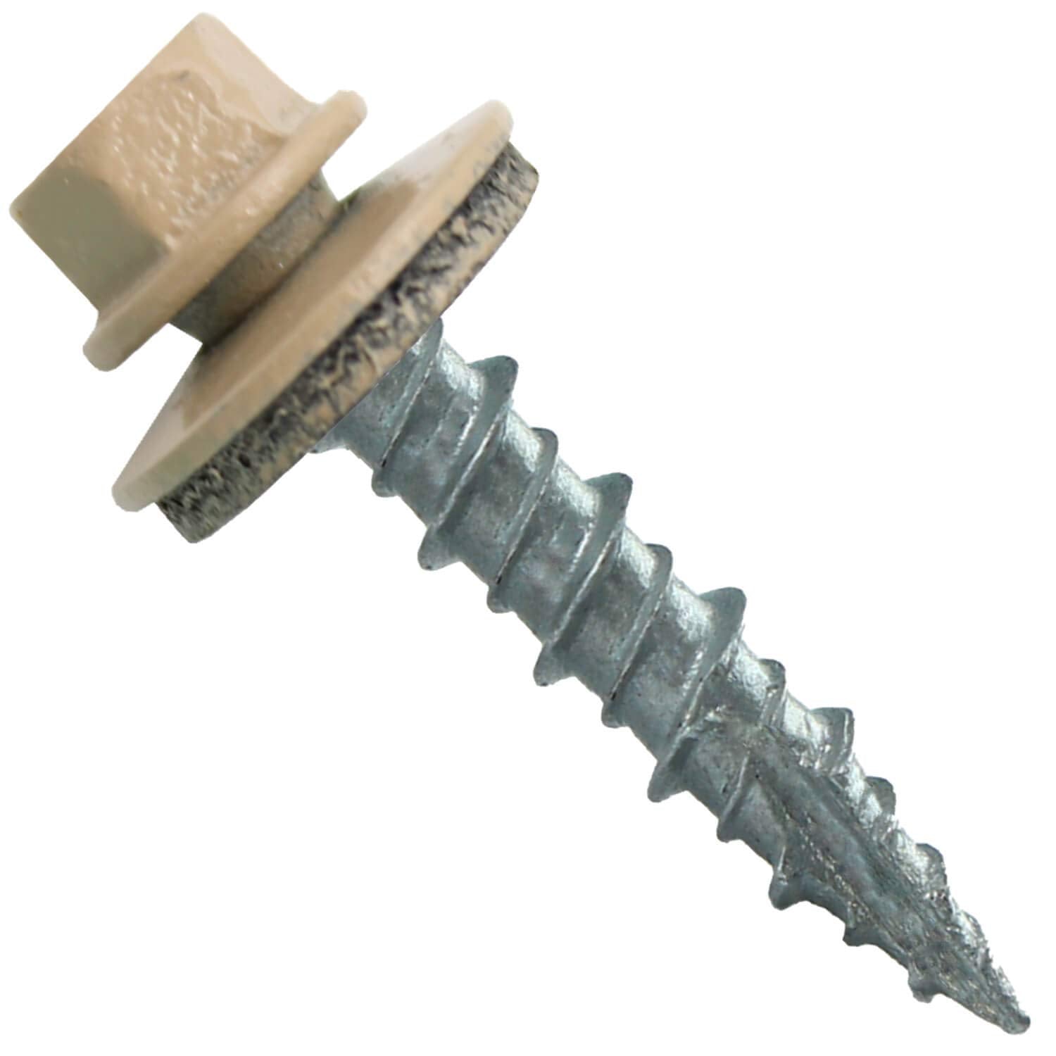 10 x 1 TAN Metal Roofing Screws - Hex Washer Head- Self-Starting/Tapping - EPDM Washer. 4 X 250 Bags - 1,000 Screws