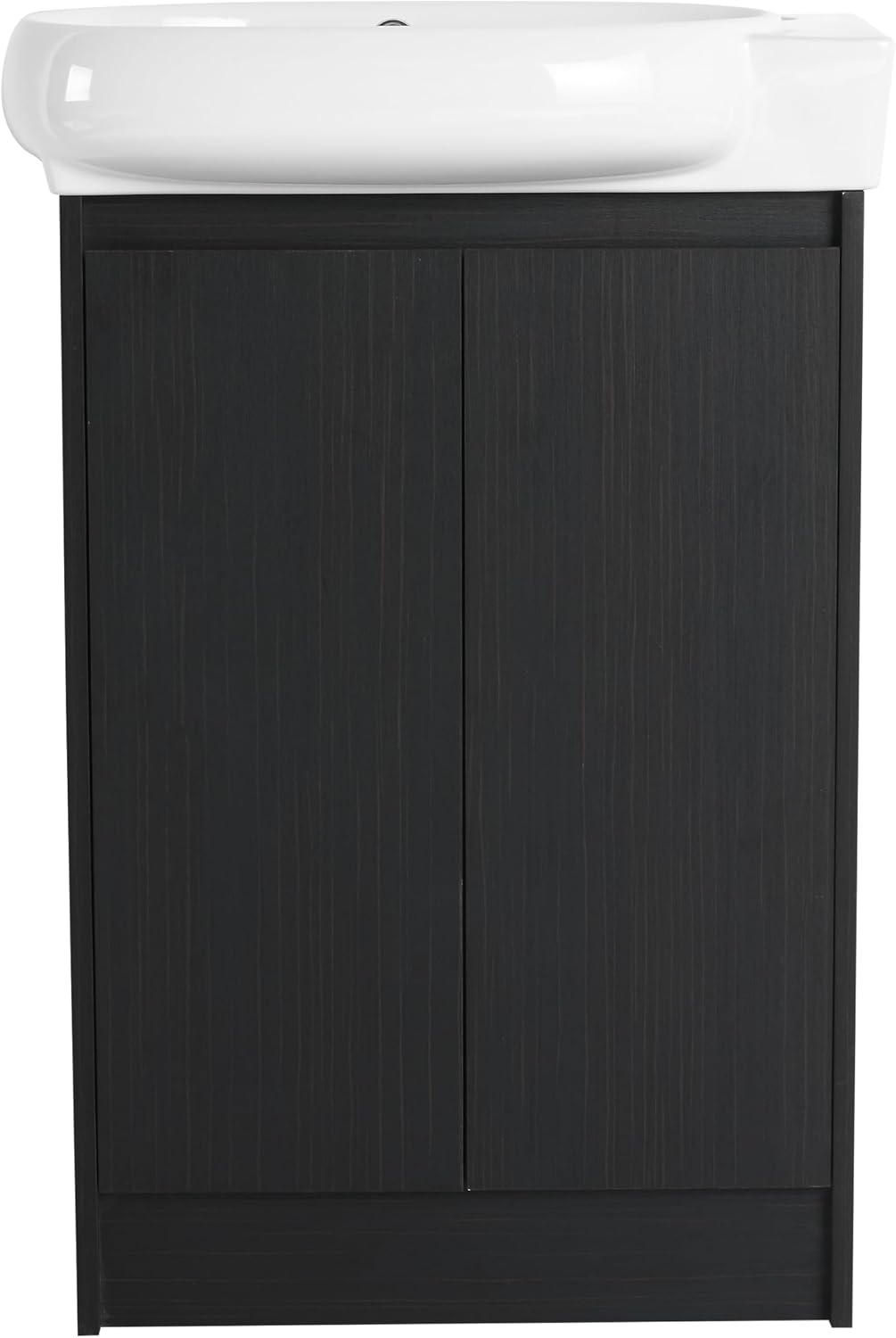 23' Small Bathroom Vanity with Sink, Freestanding Cabinet with Round Ceramic Basin, Soft Closing Doors, Adjustable Shelves, Modern Single Sink Vanity for Small Space, Black