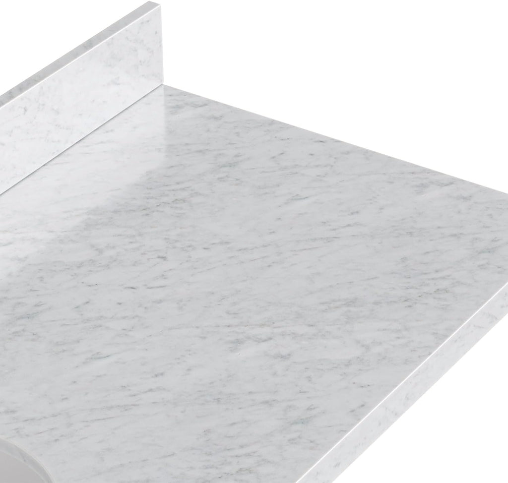 ARIEL Monroe 66-inch Bathroom Vanity with Sink,Solid Wood, 1.5-inch Italian Carrara Marble Countertop, Single Oval Porcelain Sink, Dovetail Drawers, Grey