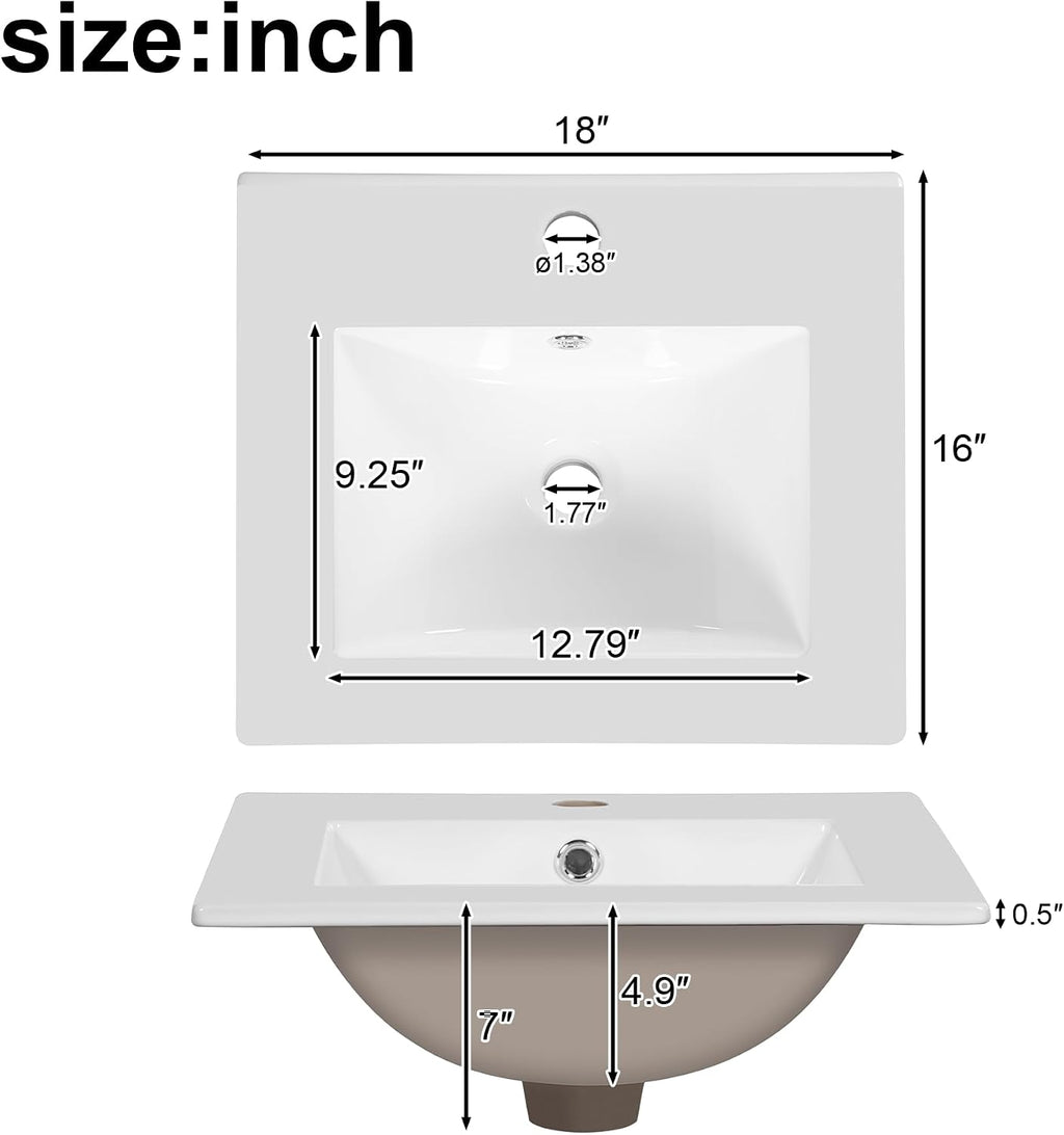 VilroCaz Modern 18'' Bathroom Vanity with Top Sink, Freestanding Bathroom Storage Cabinet with Door and Divider Drawer, Single Sink Cabinet with Adjustable Plastic Foot Pads (White+1 Drawer)