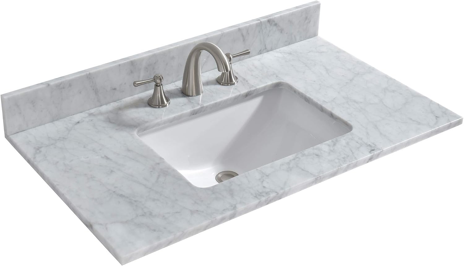 WOODBRIDGE 37' x22' Vanity Top with Single Under Mount Rectangle Bowl, Carrara White Marble, Pre-drilled with 3-hole for 8-inch Widespread Faucet set up Option, CAVT3722-8