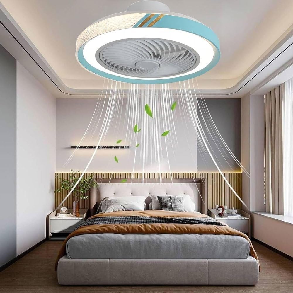 LED Quiet Ceiling Fan with Lighting, 50CM Blue 72W Dimmable Ceiling Fan Light with Remote Control and APP, Modern Crystal Ceiling Fan with Light for Living Room Bedroom