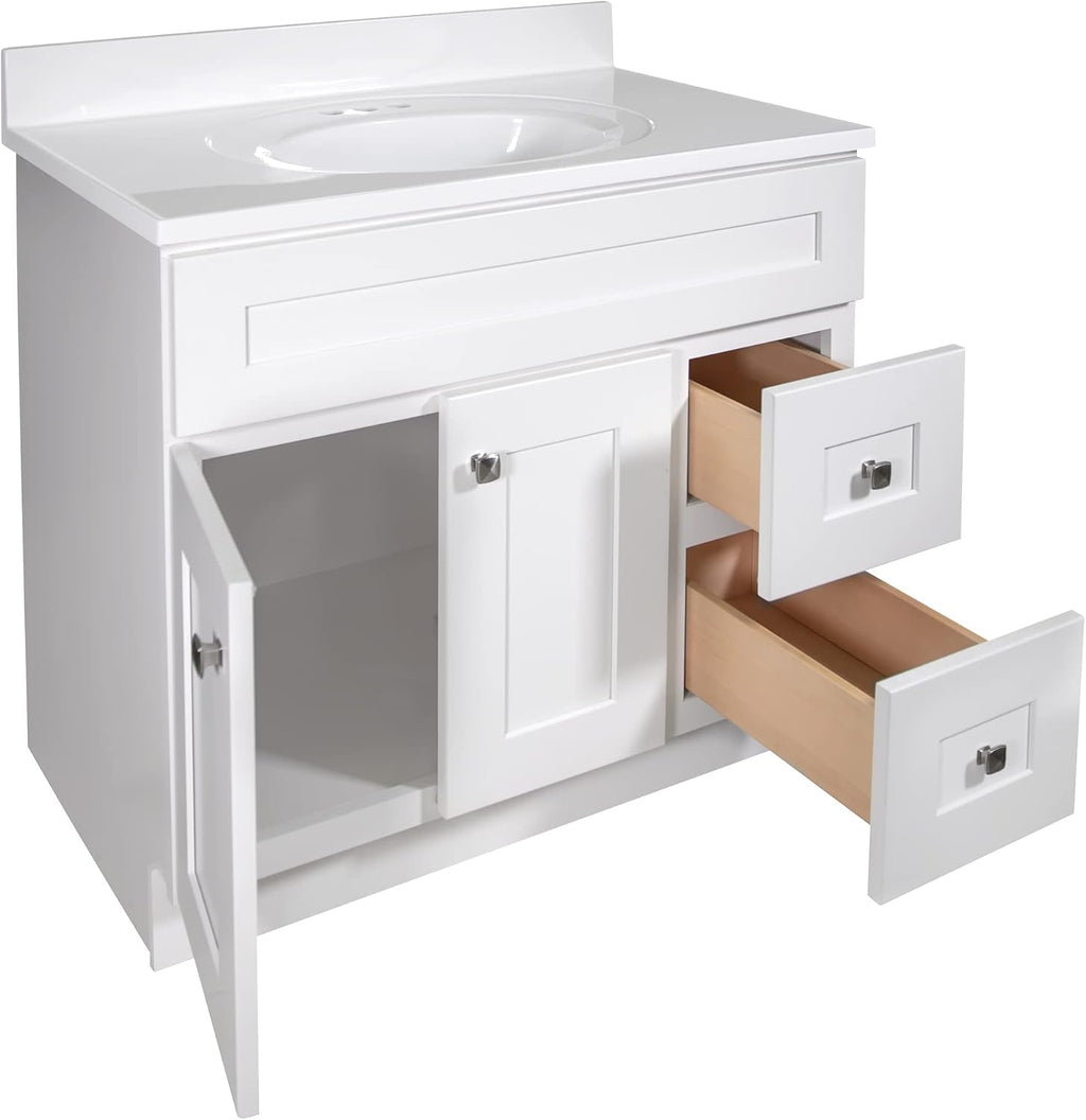 Design House Brookings 37 Inch Bathroom Vanity with Top, Ready to Assemble, Sherwin Williams® White, 585695