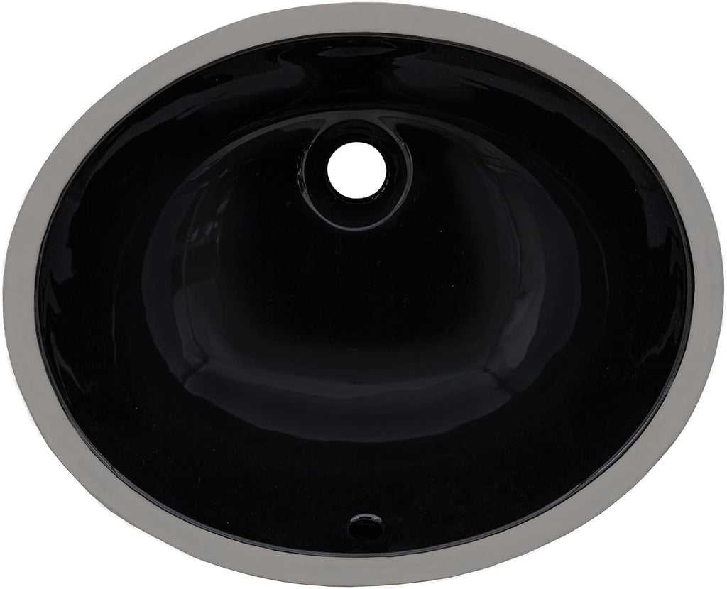 Ruvati 16 x 13 inch Undermount Bathroom Sink Black Oval Porcelain Ceramic with Overflow - RVB0618BK