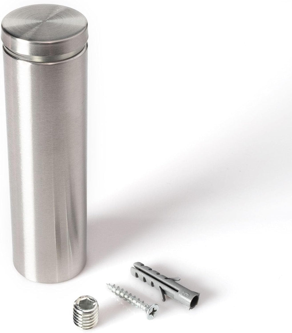 Stainless Steel Standoff 1-1/4 Inch Diameter x 4 Inch Barrel Length Brushed Finish for PVC, Glass and Acrylic Sign Stand Off Wall Anchors and Screws 48 Piece Small Store Pack