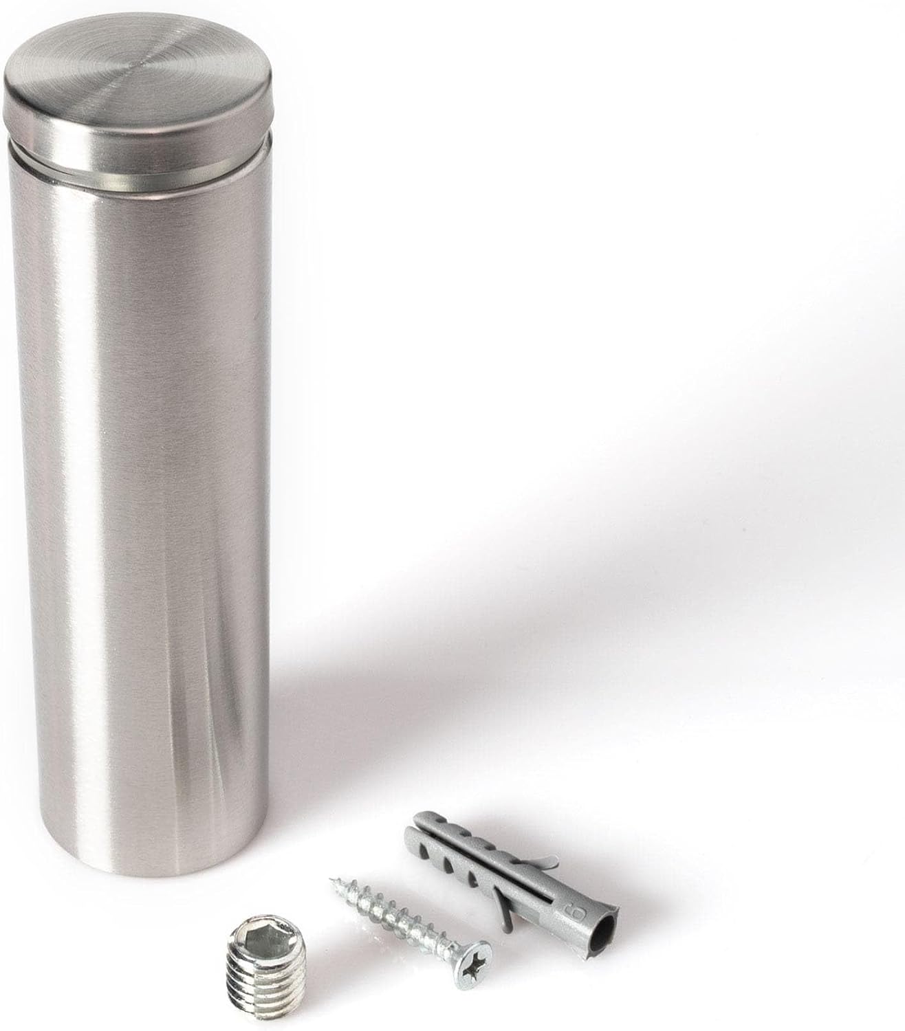 Stainless Steel Standoff 1-1/4 Inch Diameter x 4 Inch Barrel Length Brushed Finish for PVC, Glass and Acrylic Sign Stand Off Wall Anchors and Screws 100 Piece Commercial Space Pack