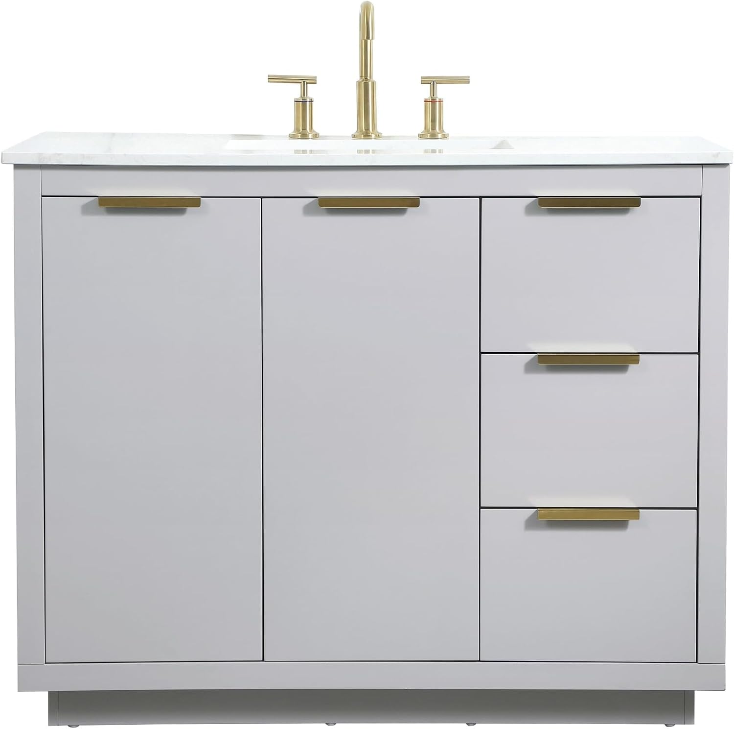 42 Single Bathroom Vanity, with Engineered Marble Top Soft-Close, Grey