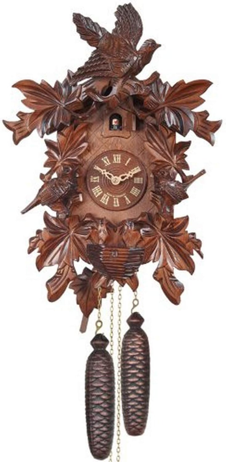Eight Day Cuckoo Clock with Hand Carved Leaves, Birds and Bird Nest with Chicks