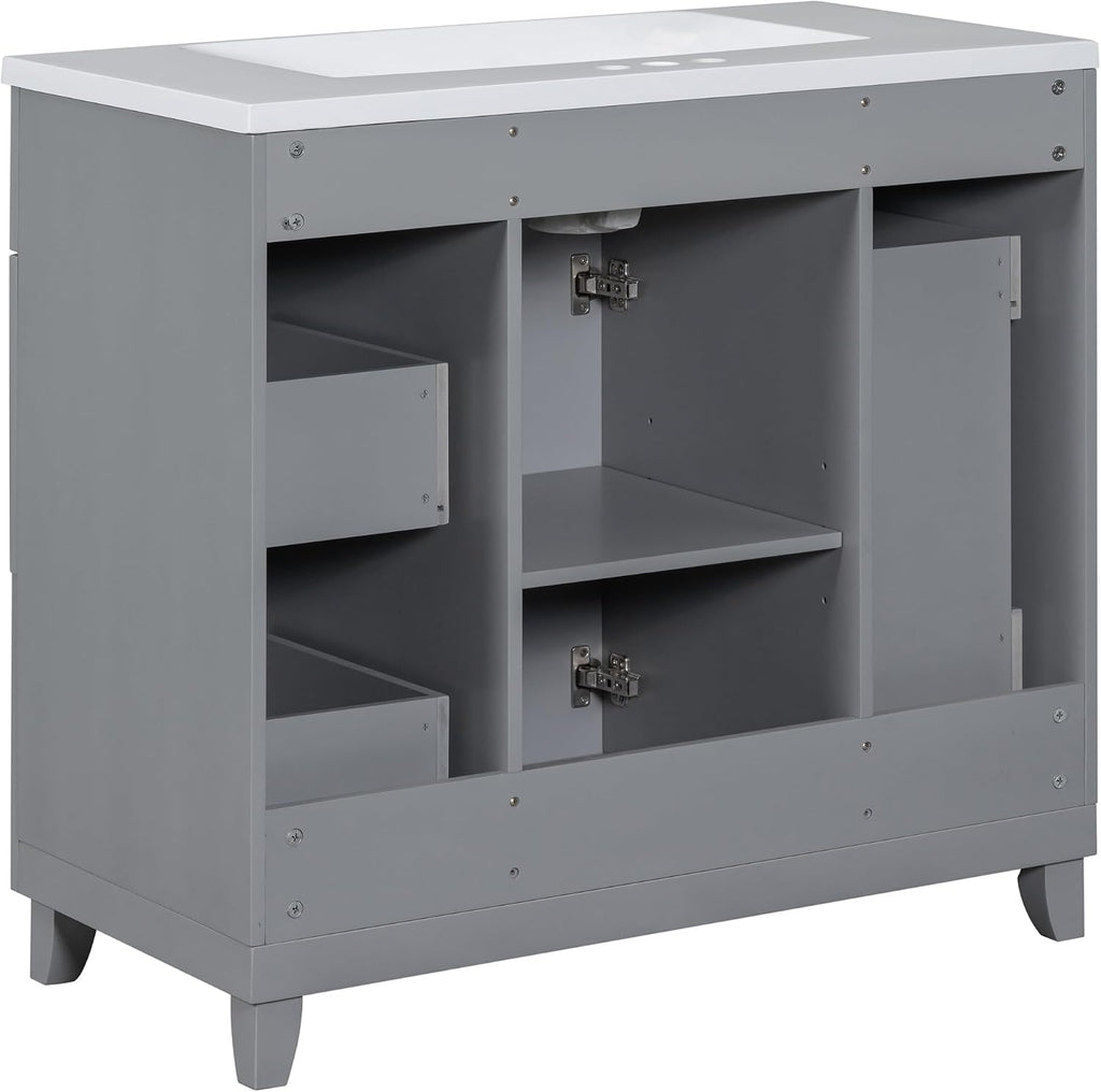 LUMISOL 36' Bathroom Vanity with Sink Top, Modern Bathroom Storage Cabinet with 3 Drawers & 2 Doors, Grey Bathroom Vanity with Undermount Sink, Solid Wood Frame