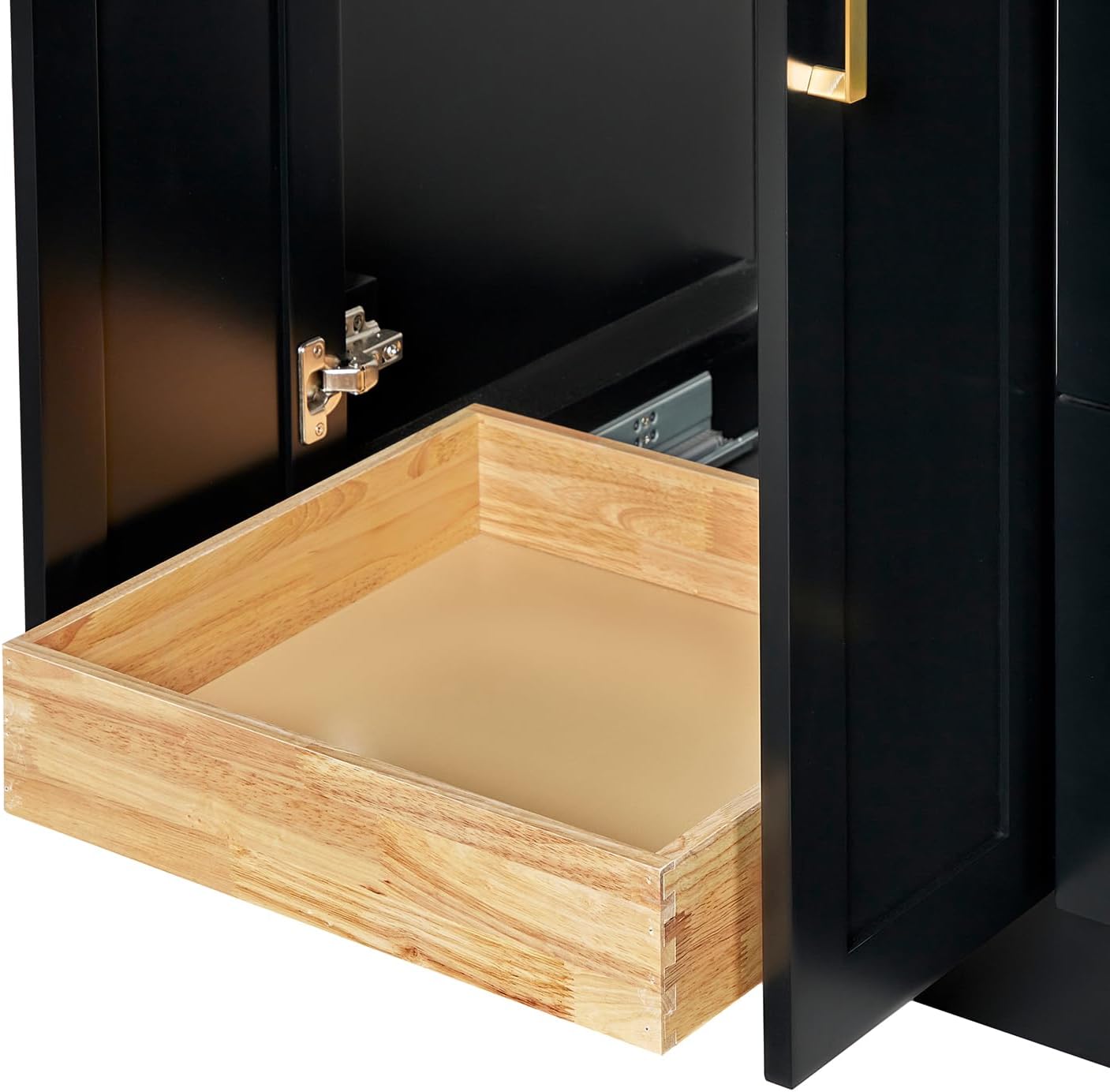 ARIEL Loren 48-inch Bathroom Vanity with Sink,Solid Wood, 1.5-inch Pure White Quartz Countertop, Single Rectangular Porcelain Sink, 2 Soft Closing Doors, 7 Dovetail Drawers, Black