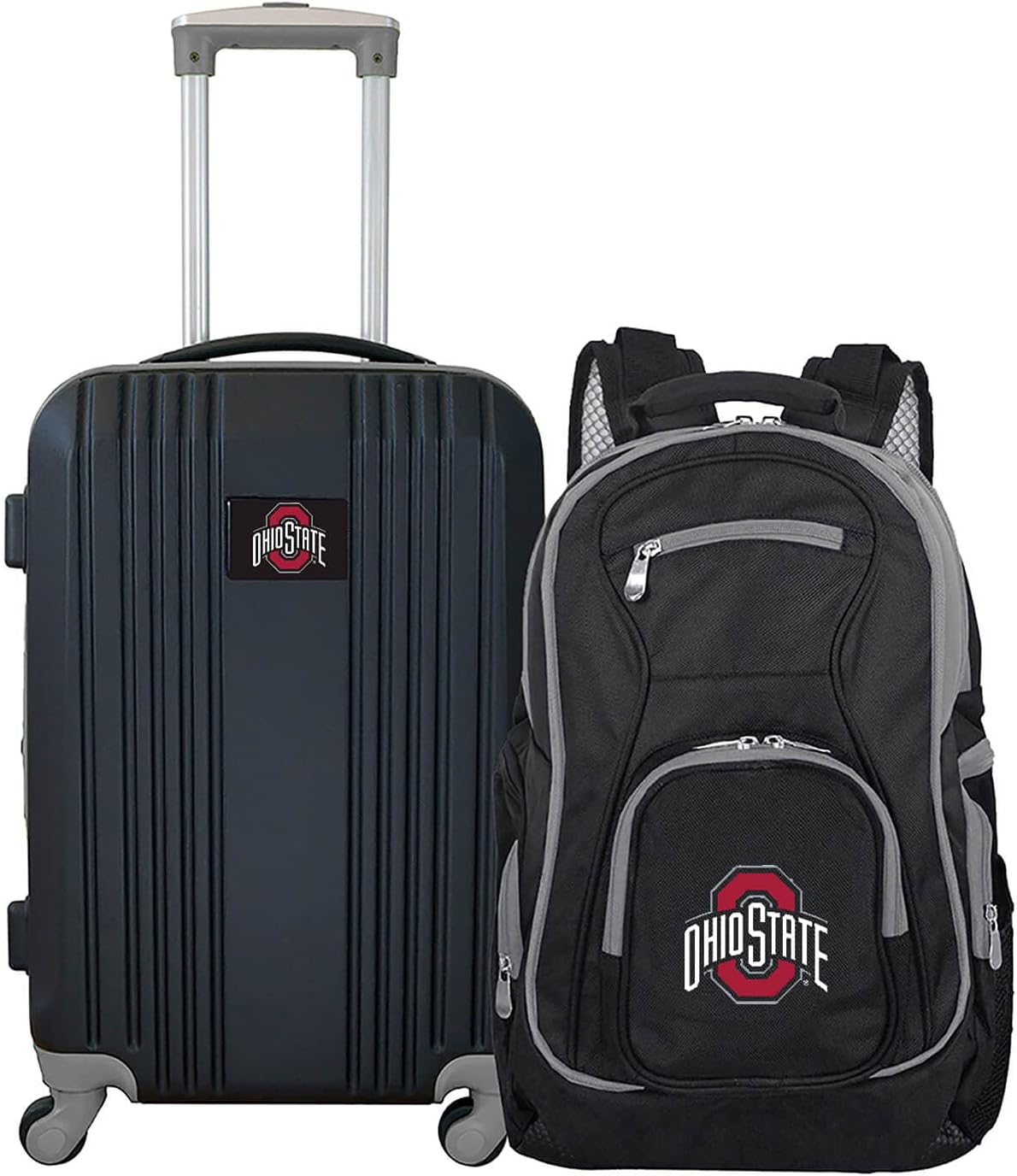 Denco Ohio State University Buckeyes 2-Piece Luggage Set, Includes 21-inch Two-Tone Hardcase Spinner and 19' Laptop Backpack