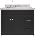 ARIEL 42' Gray Single Bathroom Vanity with Rectangular Sink, 1.5' Italian Carrara Marble Top, Solid Wood, 2 Soft Closing Doors, 2 Full Extension Dovetail Drawers, Brushed Nickel
