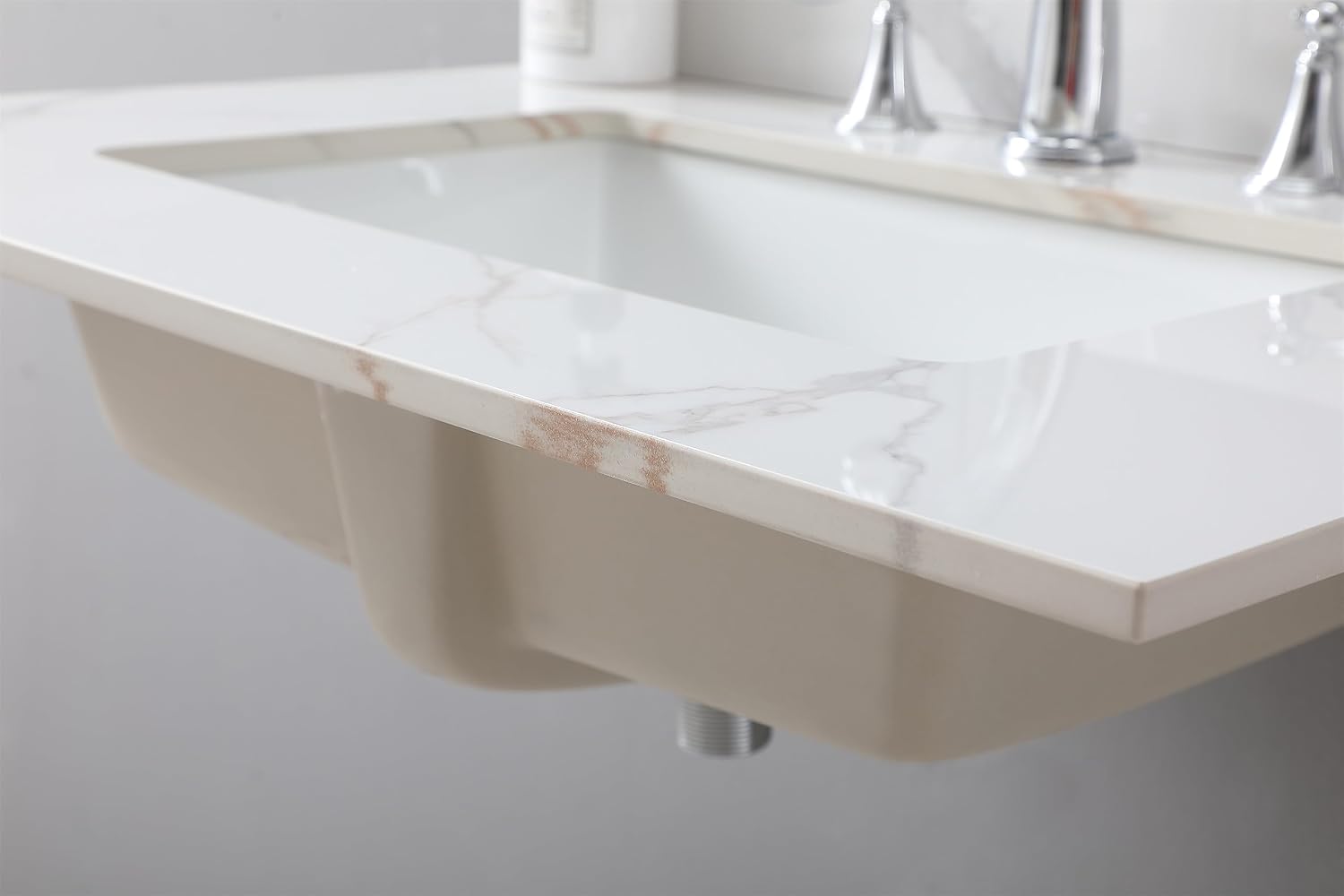 31' Bathroom Vanity Top with Ceramic Undermount Sink & Backsplash,Carrara Gold Sintered Stone Counter Top, 3 Holes Vanity Sink Top