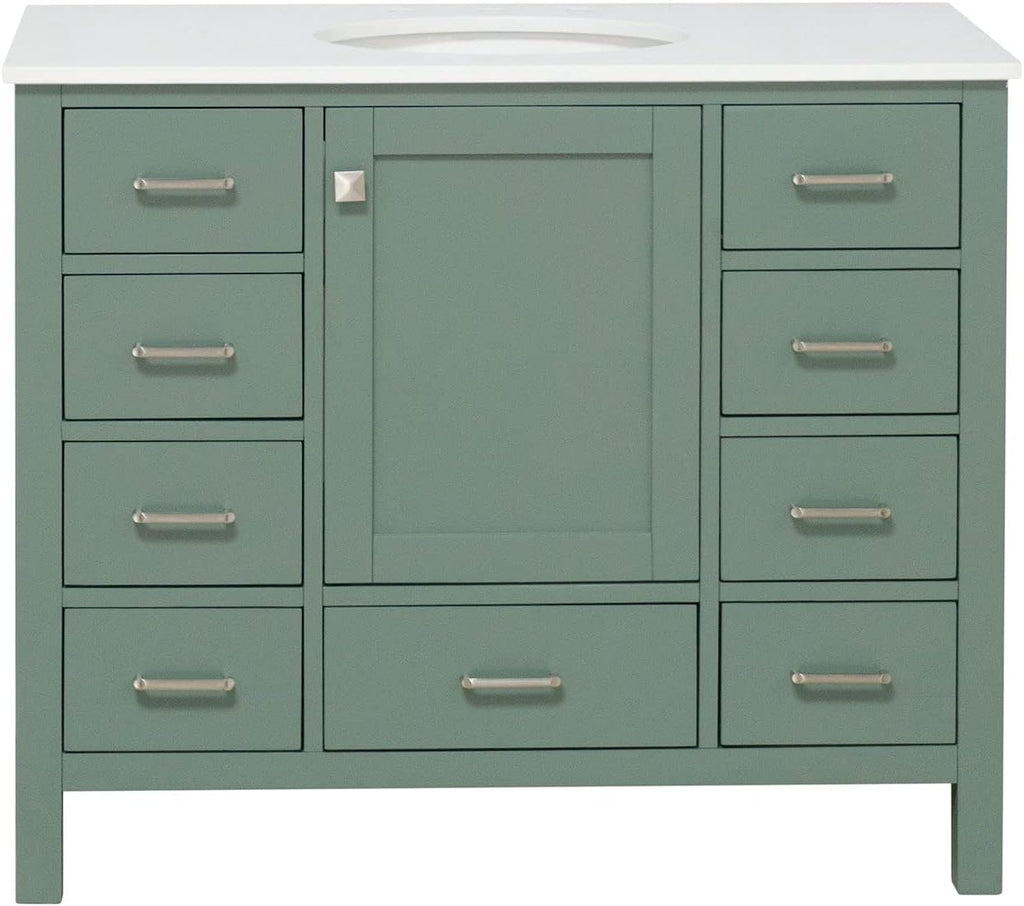 Horizon 42-inch Bathroom Vanity (Engineered White/Sage Green): Includes Sage Green Cabinet with Engineered White Countertop and White Ceramic Sink