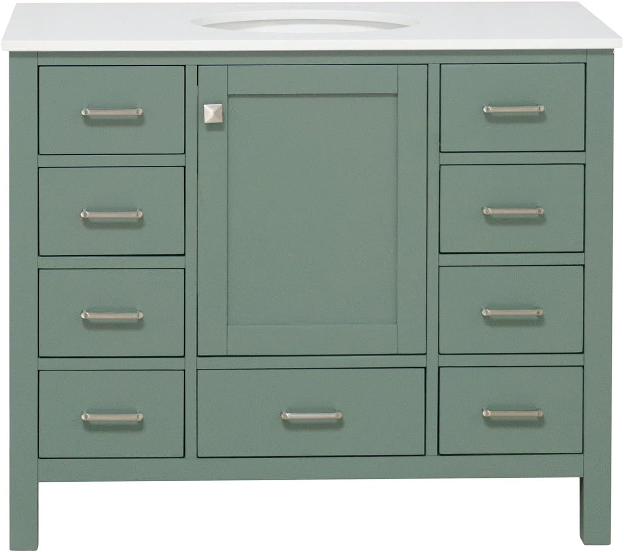 Horizon 42-inch Bathroom Vanity (Engineered White/Sage Green): Includes Sage Green Cabinet with Engineered White Countertop and White Ceramic Sink