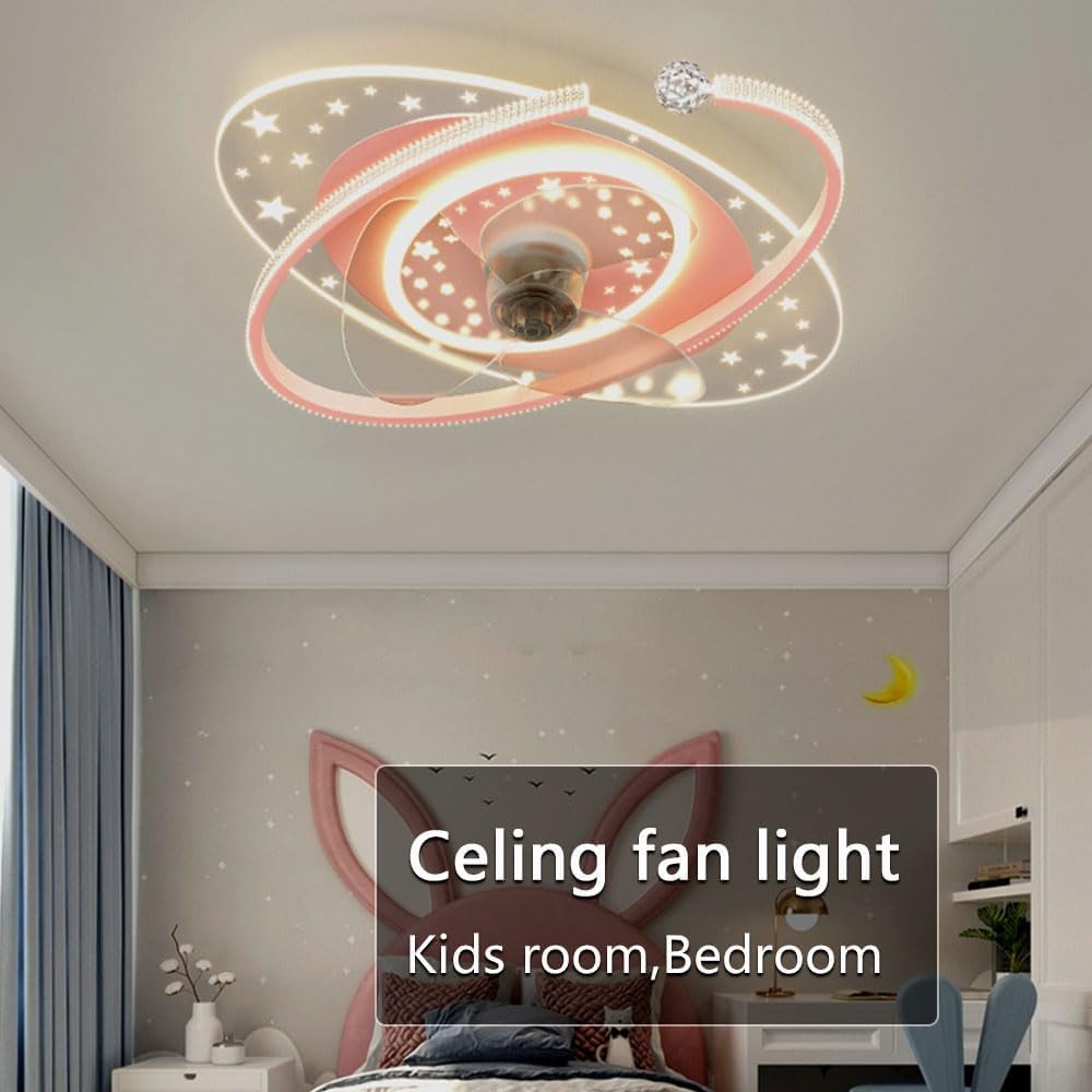 Kids Ceiling Fan with Lights Remote Dimmable 48W LED Ceiling Lights Fan Lighting Pink Mute Ceiling Fans Indoor 6 Speeds Fan Ceiling with Light for Girls Room Bedroom