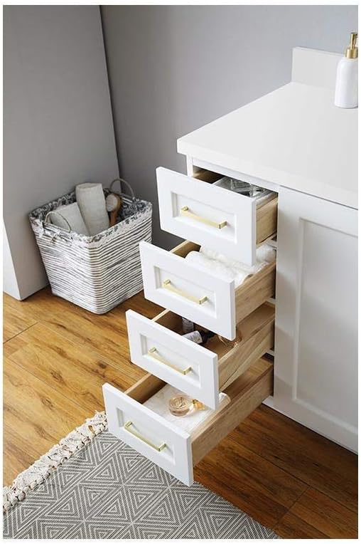 ARIEL Taylor 42-inch Bathroom Vanity with Sink,Solid Wood, 1.5-inch Pure White Quartz Countertop & Backsplash, Single Oval Porcelain Sink, 2 Soft Closing Doors, 5 Dovetail Drawers, White