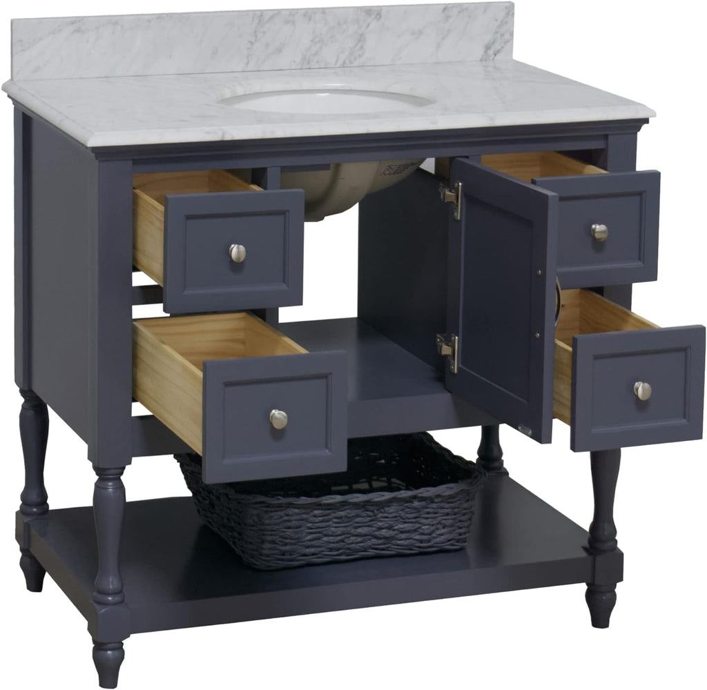Beverly 42-inch Bathroom Vanity (Marine Gray/Carrara): Includes Marine Gray Cabinet with Authentic Italian Carrara Marble Countertop and White Ceramic Sink
