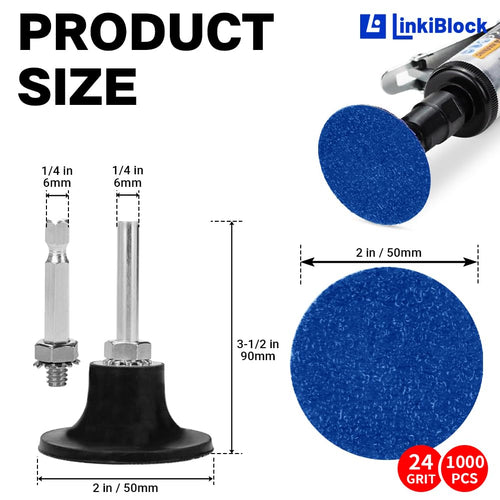 1000Pcs 2 inch R-Type Quick Change Zirconia Surface Conditioning Sanding Discs Set 24 Grit with Adapter & Backing Pad
