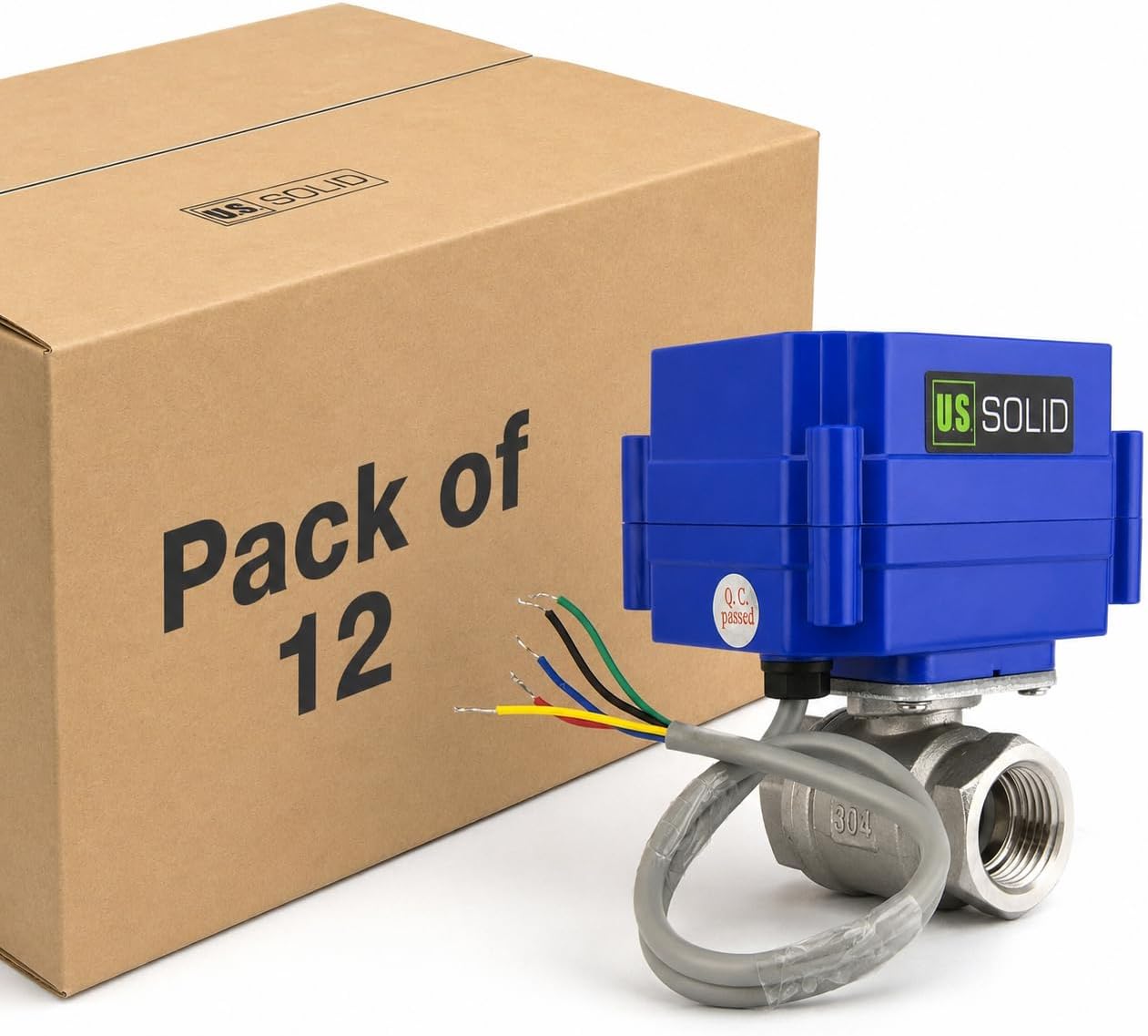 U.S. Solid 1/4' Motorized Ball Valve, NSF Certified 304SS Electrical Valve with Full Port, 9-24V DC, 5 Wire Setup, Compatible with Indicator Lights for Open/Closed Position(12-pack)