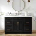 ARIEL Hepburn 54-inch Bathroom Vanity with Sink,Solid Wood, 1.5-inch Italian Carrara Marble Countertop & Backsplash, Single Oval Porcelain Sink, 2 Soft Closing Doors, 9 Dovetail Drawers, Black