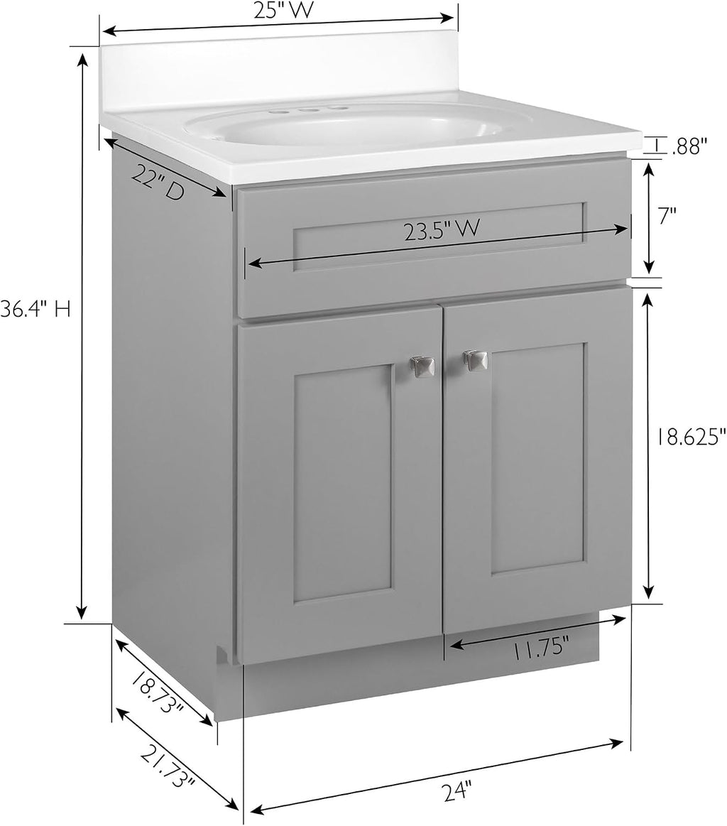 Design House Brookings 25 Inch Bathroom Vanity with Top, Ready to Assemble, Painted Sherwin Williams® Gray – Design House, 597559