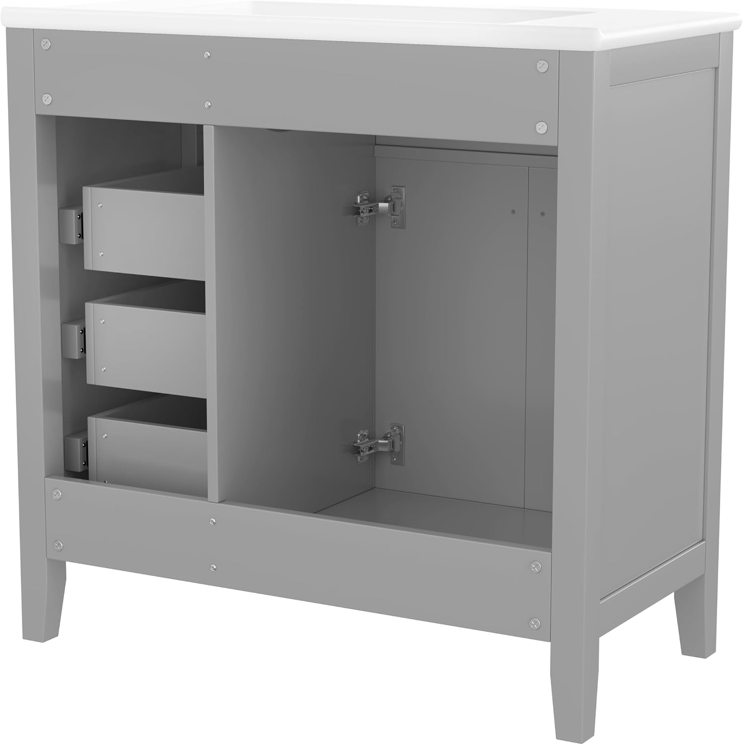 36' Bathroom Vanity with Sink Combo, Bathroom Cabinet with Drawers, Solid Frame and MDF Board,Grey