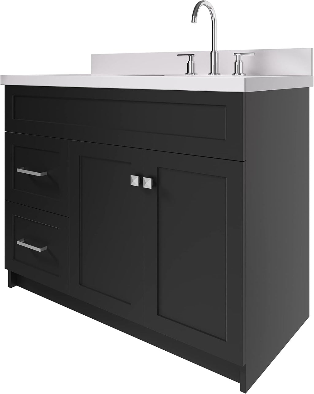 ARIEL 54' White Bathroom Vanity with Sink, 1.5' Thick Pure White Quartz Countertop, Undermount Rectangle Sink, 2 Soft Closing Doors & 4 Full Extension Dovetail Drawers, Satin Nickel