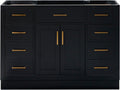 ARIEL Hepburn 48-inch Bathroom Vanity Base Cabinet,Solid Wood, 2 Soft Closing Doors, 9 Dovetail Drawers, Black