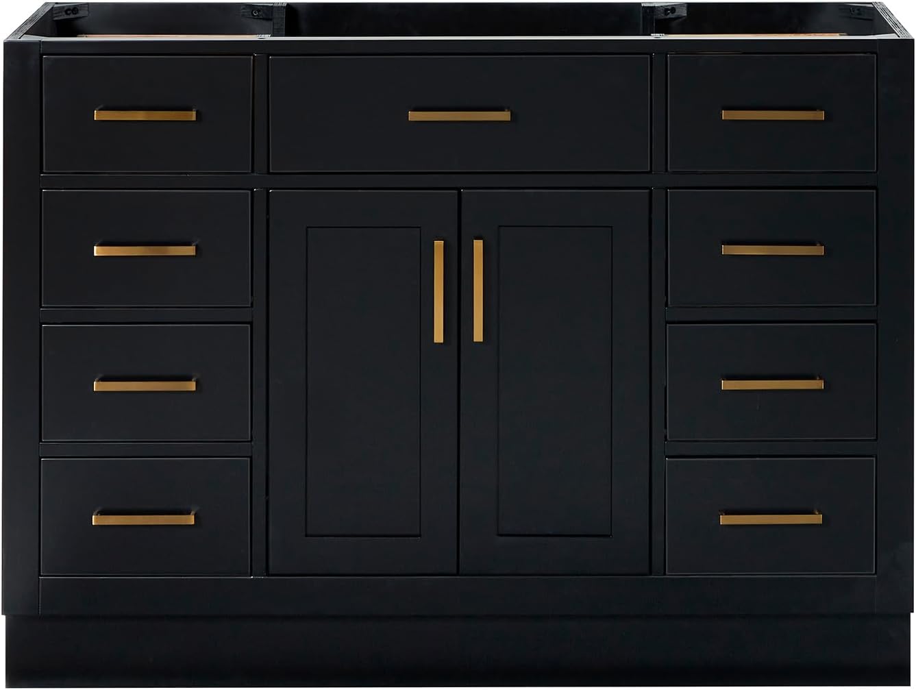ARIEL Hepburn 48-inch Bathroom Vanity Base Cabinet,Solid Wood, 2 Soft Closing Doors, 9 Dovetail Drawers, Black