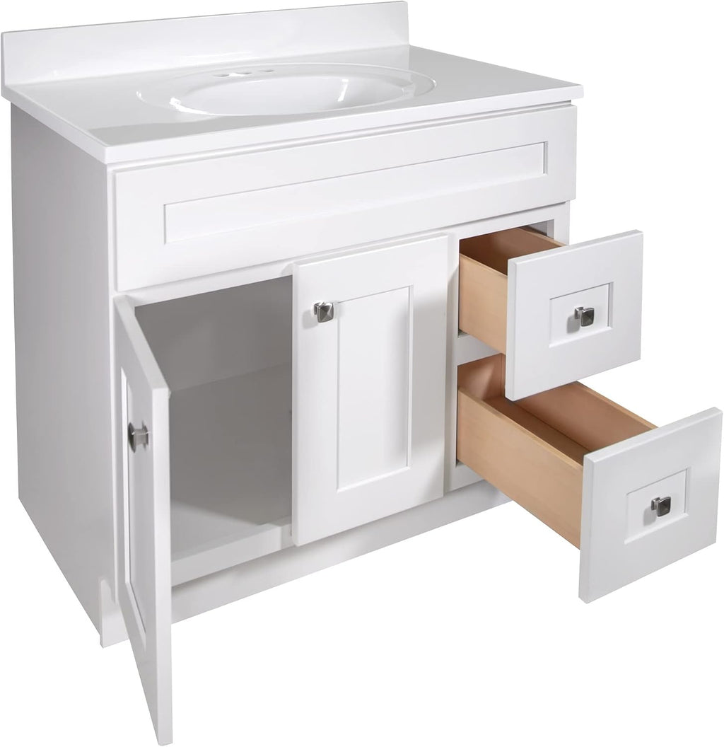 Design House Brookings 37 Inch Bathroom Vanity with Top, Ready to Assemble, Sherwin Williams® White, 585695
