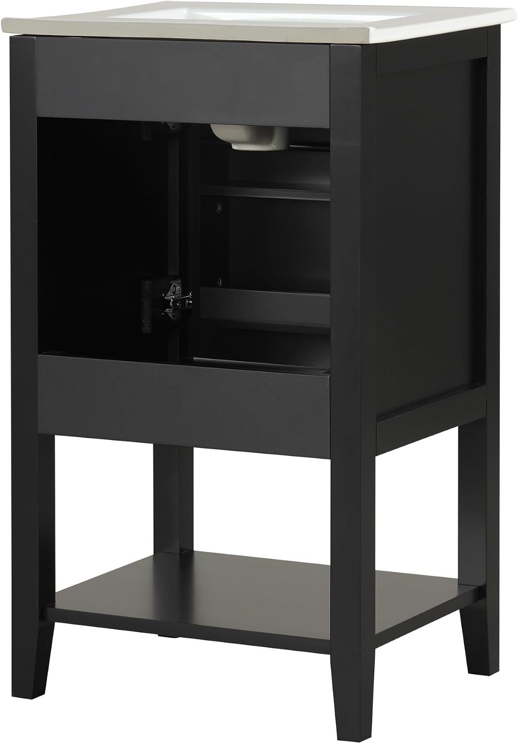20' Bathroom Vanity Cabinet with Ceramic Sink Top Set, Freestanding, Two-Tier Storage Rack, Soft Closing Door, Black