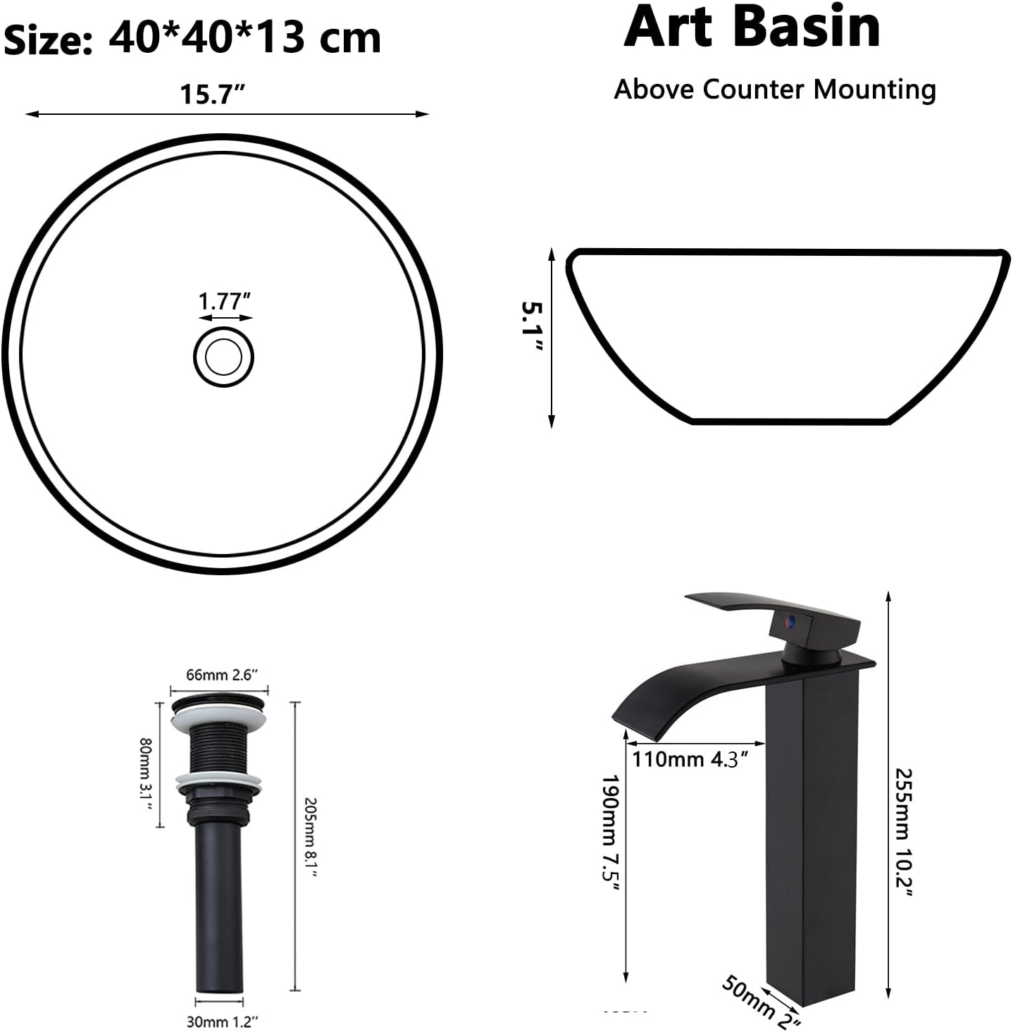 Marbling Small Vessel Sink With Black Faucet And Drain Combo Round Ceramic Basin Bowls Above Counter Bowl Sinks for Bathrooms Countertop Bathroom Sinks Gray With Gold