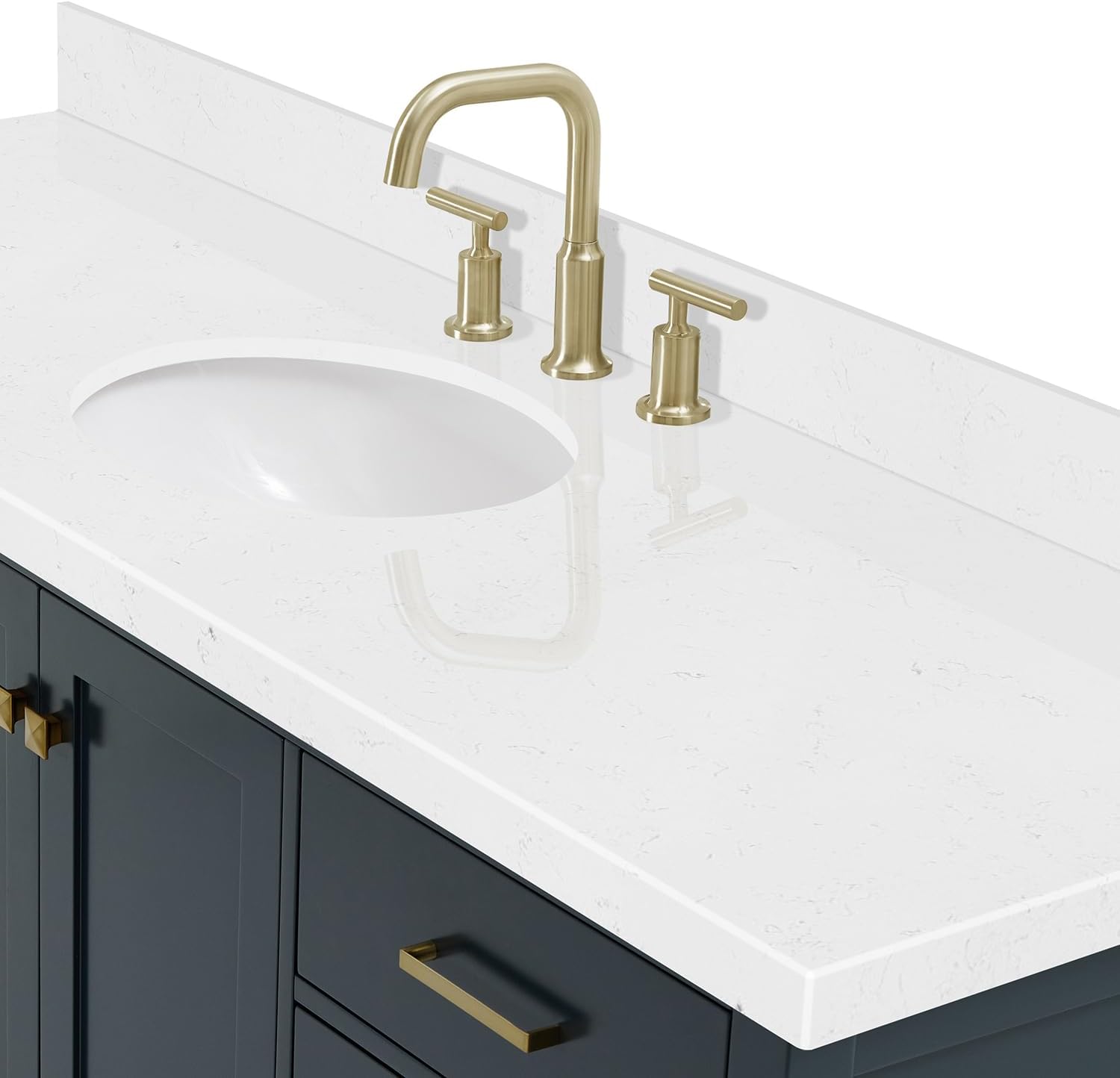 ARIEL Cambridge 66-inch Bathroom Vanity with Sink,Solid Wood, 1.5-inch Carrara White Quartz Countertop, Single Oval Porcelain Sink, 2 Soft Closing Doors, 9 Dovetail Drawers, Midnight Blue