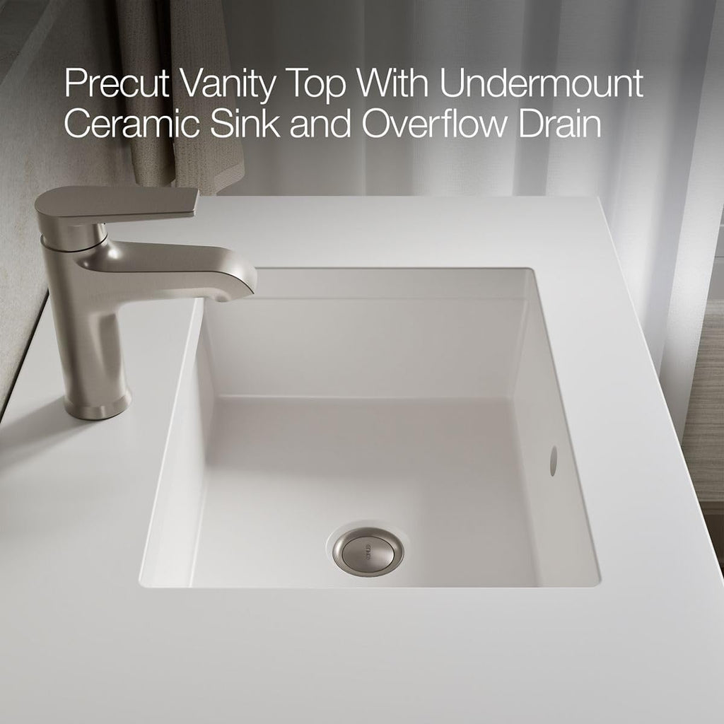 Kohler Winnow 24 Inch Bathroom Vanity Cabinet with White Single Sink and Quartz Top, Modern Bathroom Vanity, White, K-33577-ASB-0