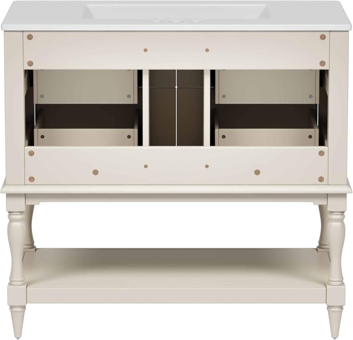 Merax Country 36' Bathroom Vanity with Sink, Farmhouse Bathroom Vanity Storage Cabinet with 4 Drawers and Open Shelf, Solid Wood Frame Bath Storage Vanity