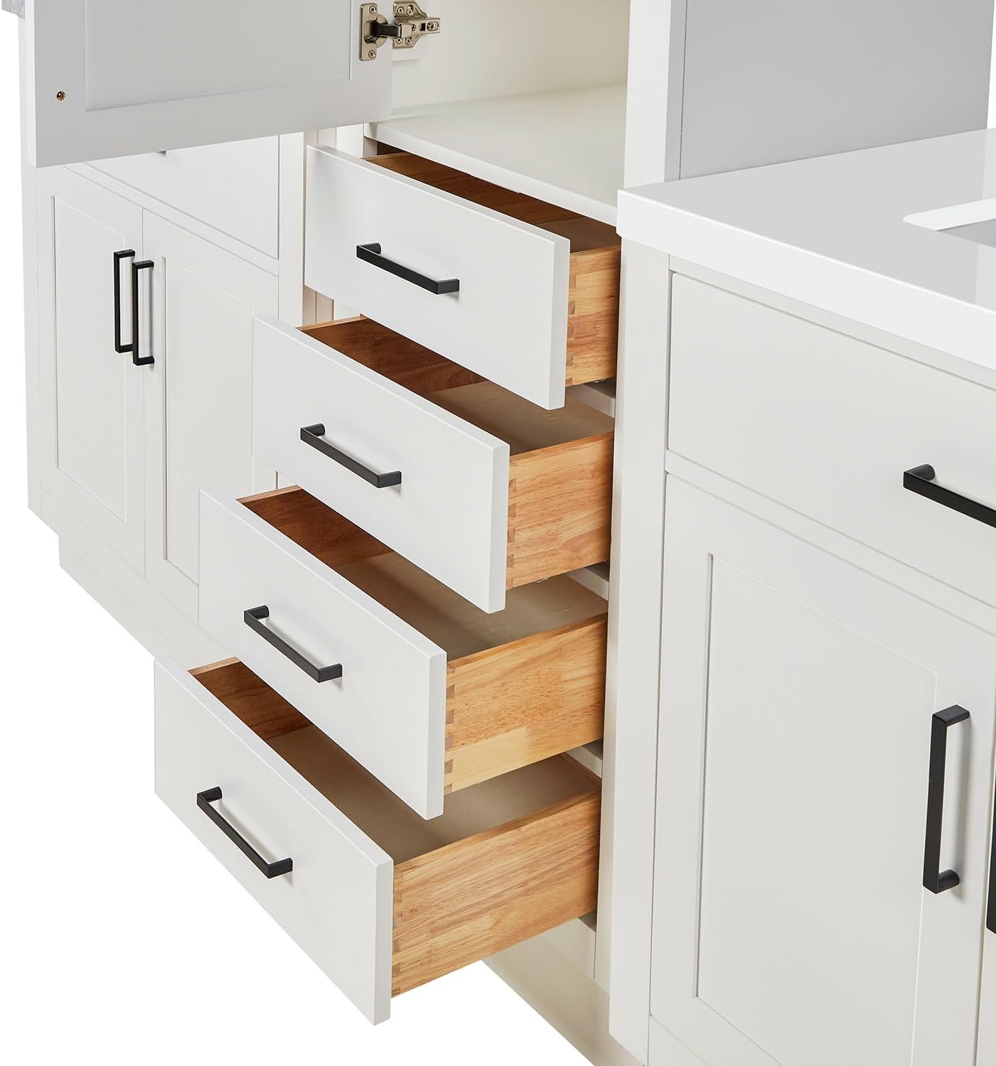 ARIEL Hepburn 82 Inch Includes 20 Inch Linen Cabinet and 2 of 31 Inch Single Rectangle Sink Bathroom Vanity with Pure White Quartz Countertop 1.5 Inch in White