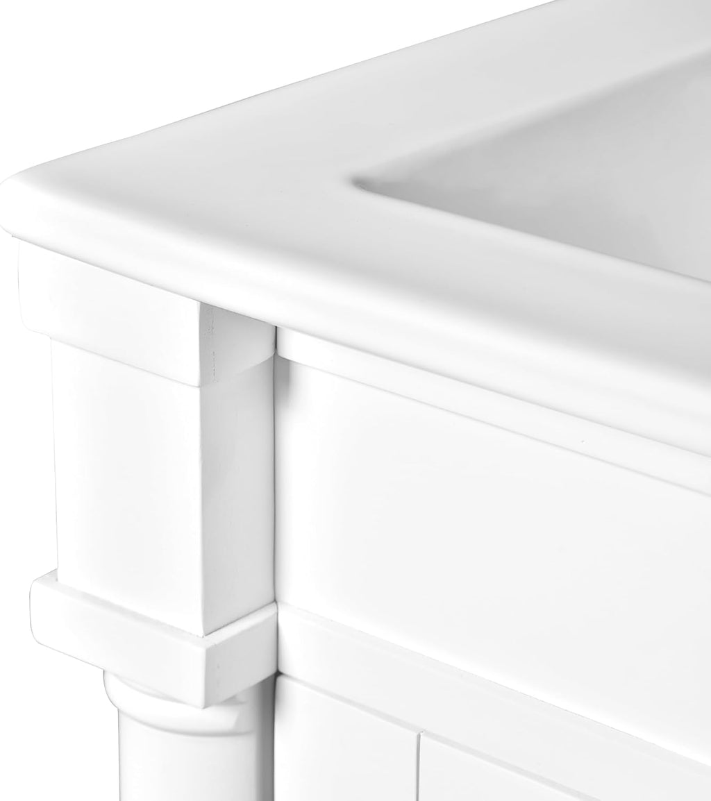 VilroCaz Modern 18'' Bathroom Vanity with Top Sink, Freestanding Bathroom Storage Cabinet with Door and Adjustable Shelf, Single Sink Cabinet with Nordic Style Legs (White-Retro)