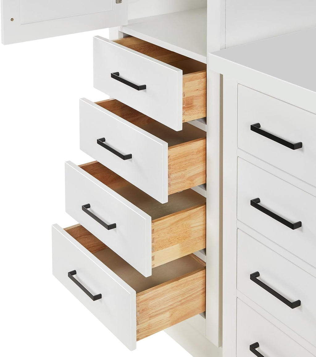 ARIEL Hepburn 69 Inch Includes 20 Inch Linen Cabinet and 1 of 49 Inch Single Rectangle Sink Bathroom Vanity with Pure White Quartz Countertop 1.5 Inch in White